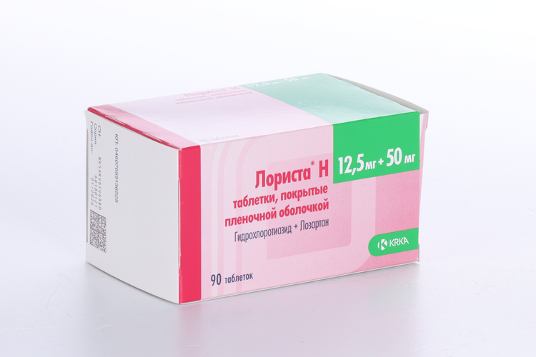 Лориста Н 12.5 мг+50 мг, 90 шт, таблетки покрытые пленочной оболочкой