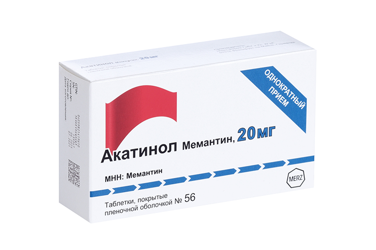 Акатинол Мемантин 20 мг, 56 шт, таблетки покрытые пленочной оболочкой