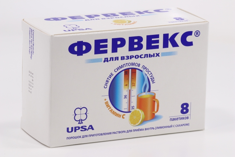 Фервекс 500 мг+25 мг+200 мг, 8 шт, порошок для приготовления раствора для приема внутрь лимон с сах