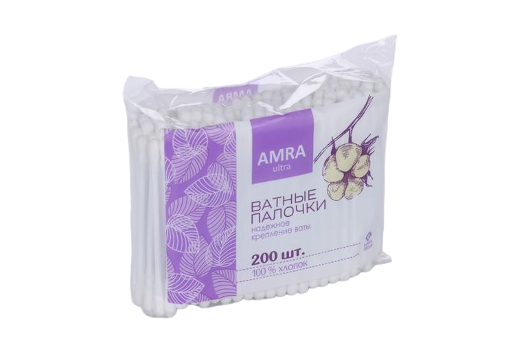 Ватные палочки Амра, 200 шт, (пакет)