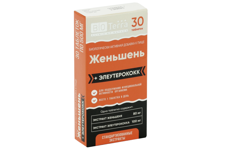 Женьшень + элеутерокок, 500 мг, 30 шт, таблетки