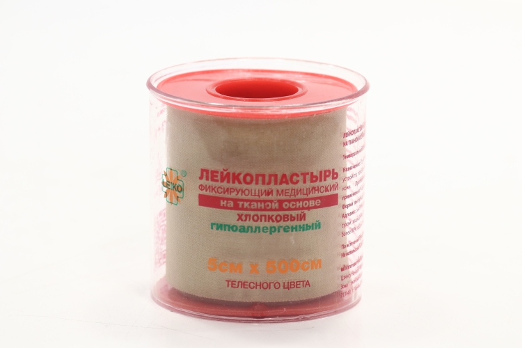 Лейкопластырь ЛЕЙКО гипоаллерг на ткан основе в катушке/пластик пенале 5х500 см, телесн