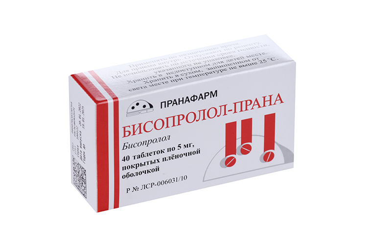 Бисопролол — Прана 5 мг, 40 шт, таблетки покрытые пленочной оболочкой