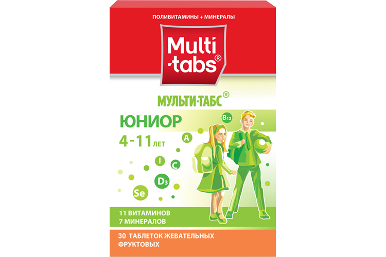 Мульти-табс Юниор, 30 шт, таблетки жевательные фруктовые
