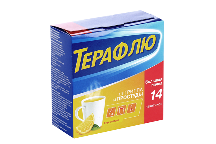 ТераФлю от гриппа и простуды, 14 шт, порошок для приготовления раствора для приема внутрь лимон