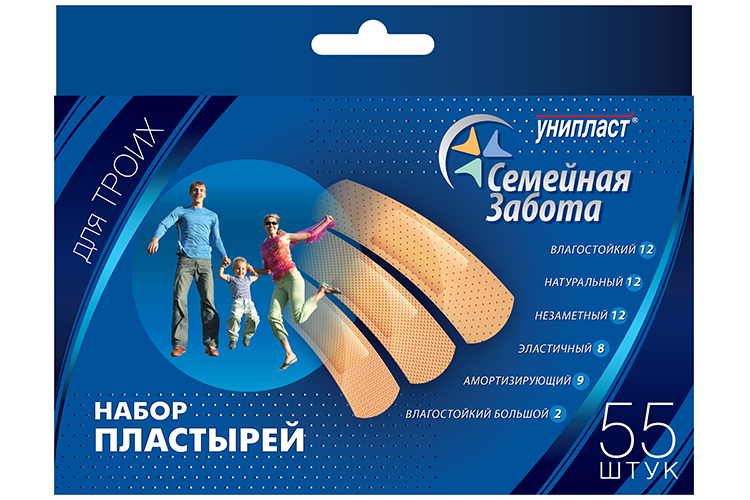 Набор лейкопластырей Унипласт семейная забота, 55 шт