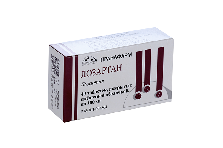 Лозартан 100 мг, 40 шт, таблетки покрытые пленочной оболочкой