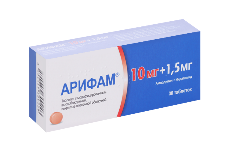 Арифам 10 мг+1.5 мг, 30 шт, таблетки с модифицированным высвобождением покрытые пленочной оболочкой