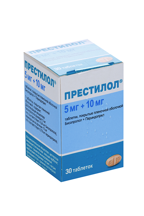 Престилол 5 мг+10 мг, 30 шт, таблетки покрытые пленочной оболочкой