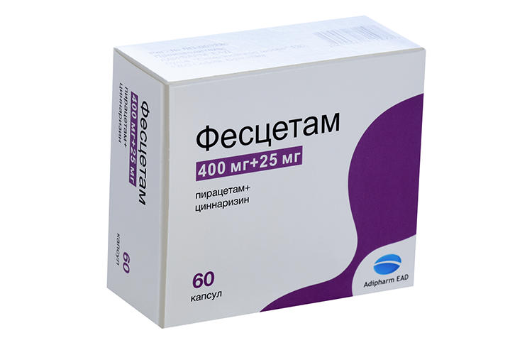 Фесцетам 400 мг+25 мг, 60 шт, капсулы
