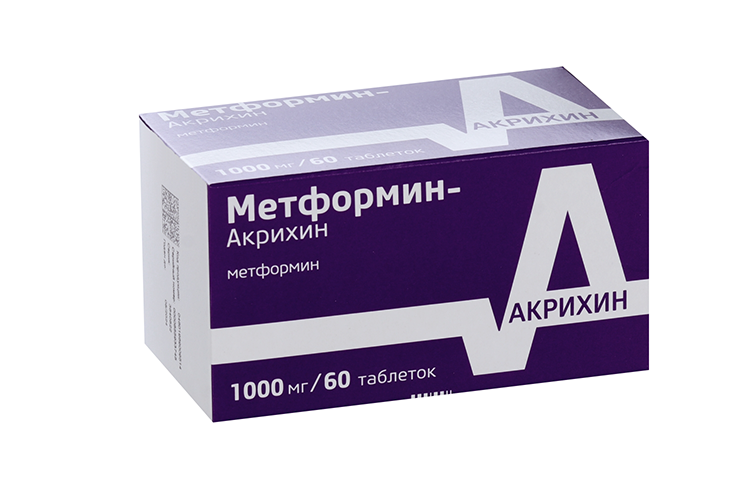 Метформин-Акрихин 1 г, 60 шт, таблетки покрытые пленочной оболочкой блистеры