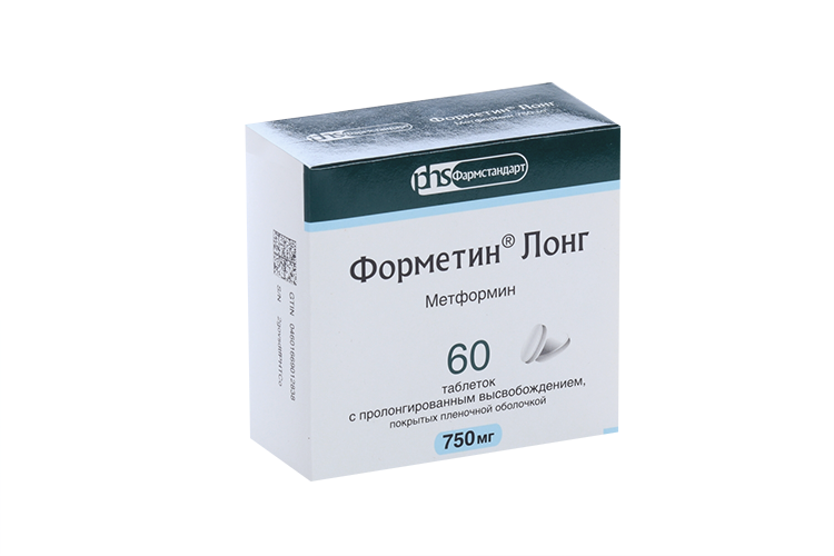 Метформин Форметин Лонг 750 мг, 60 шт, таблетки с пролонгированным высвобождением покрытые пленочной оболочкой