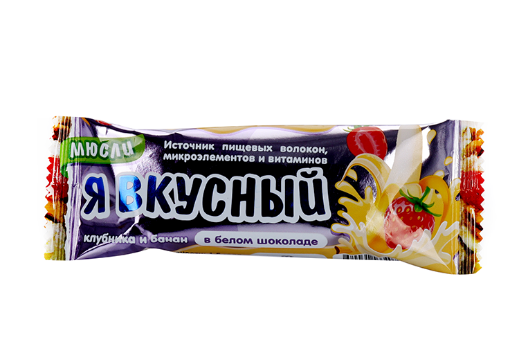 Батончик мюсли Я вкусный клубника/банан в белом шоколаде, 25 г