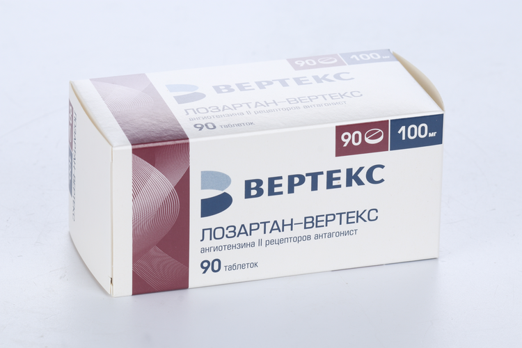 Лозартан-Вертекс 100 мг, 90 шт, таблетки покрытые пленочной оболочкой