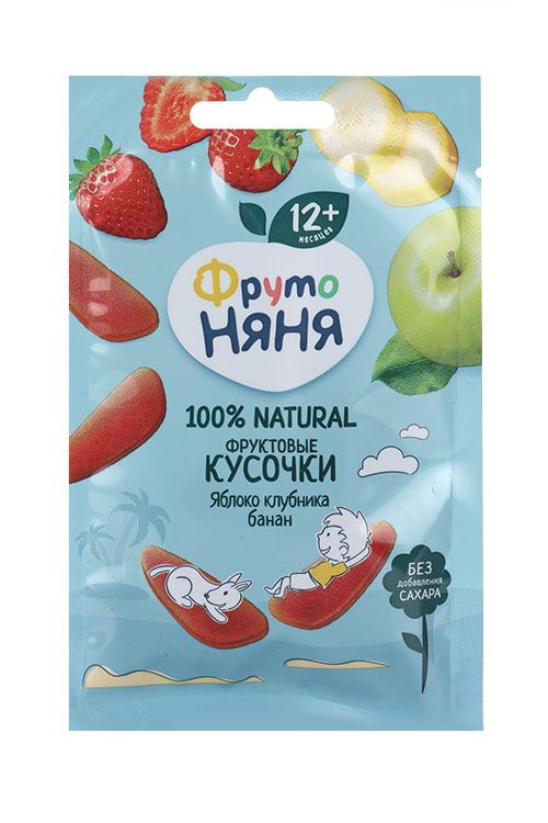 Кусочки Фрутоняня фруктовые яблоко/клубника/банан, 15 г