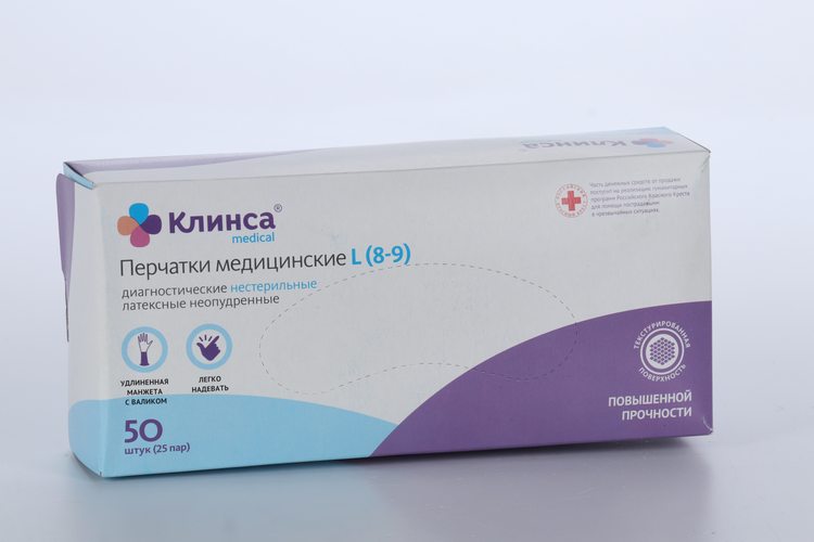 Перчатки Клинса смотр н/стер н/опудр повыш прочности р-р L, 50 шт