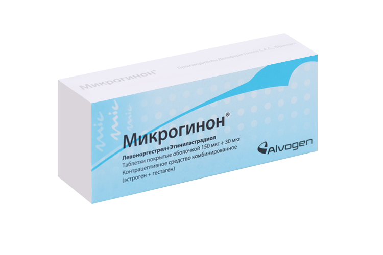 Микрогинон 150 мкг+30 мкг, 21 шт, таблетки покрытые оболочкой