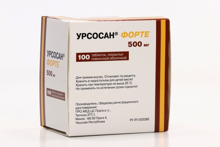 Урсосан Форте 500 мг, 100 шт, таблетки покрытые пленочной оболочкой
