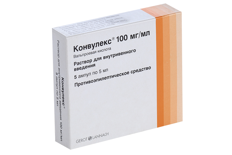 Конвулекс 100 мг/мл, 5 мл, 5 шт, раствор для внутривенного введения