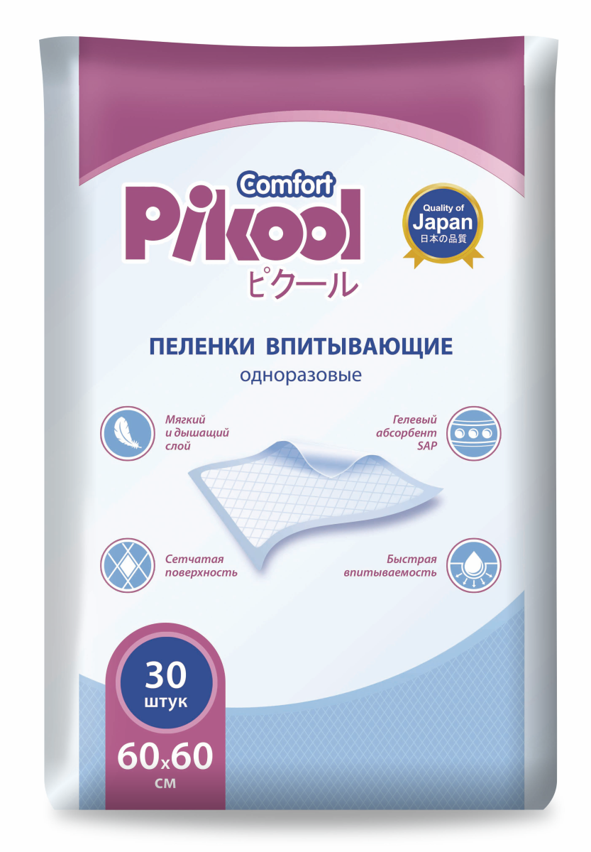Пеленки Пикул однораз 60х60 см, 30 шт