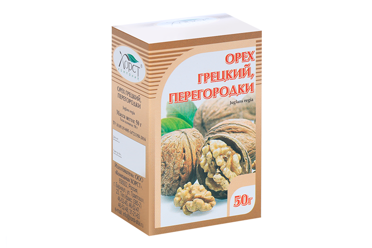 Грецкий орех перегородки, 50 г, сырье растительное измельченное
