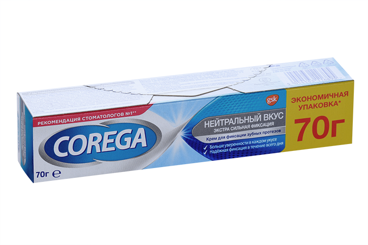 Крем Корега Нейтральный Экстра сильная фиксация д/зуб протезов, 70 г