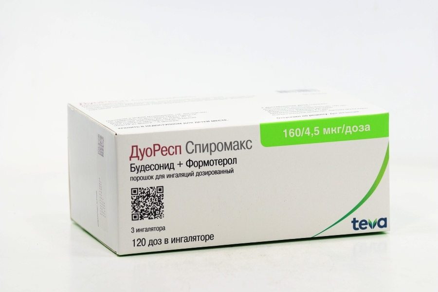 ДуоРесп Спиромакс 160 мкг+4.5 мкг/доза, 120 доз, 3 шт, порошок для ингаляций дозированный