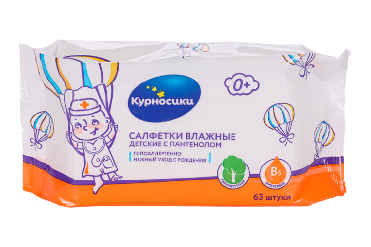 Салфетки Курносики дет влажн с д-пантенолом, 63 шт