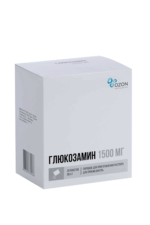 Глюкозамин 1500 мг, 4 г, 20 шт, порошок для приготовления раствора для приема внутрь