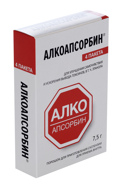 Алкоапсорбин, 7,5 г, 4 шт, порошок для приготовления суспензии для приема внутрь