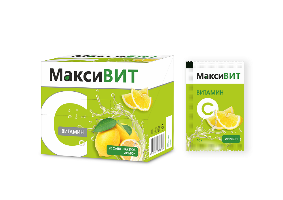 Аскорбиновая кислота Витамин С Максивит, 16 г, 20 шт, порошок со вкусом лимона
