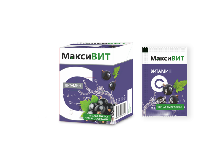 Аскорбиновая кислота Витамин С Максивит, 16 г, 10 шт, порошок со вкусом черной смородины