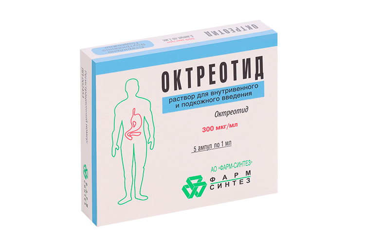 Октреотид 300 мкг/мл, 1 мл, 5 шт, раствор для внутривенного и подкожного введения