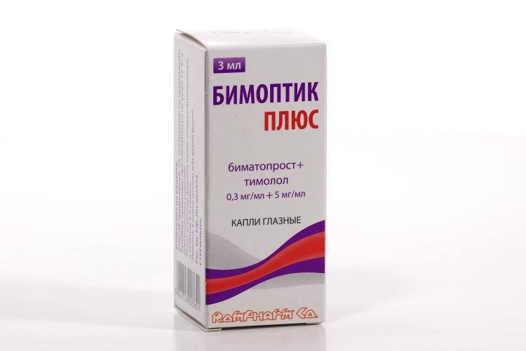 Бимоптик плюс 0.3 мг/мл+5 мг/мл, 3 мл, капли глазные