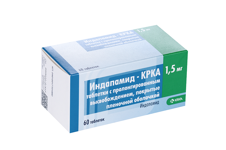 Индапамид-КРКА 1.5 мг, 60 шт, таблетки с пролонгированным высвобождением покрытые пленочной оболочкой