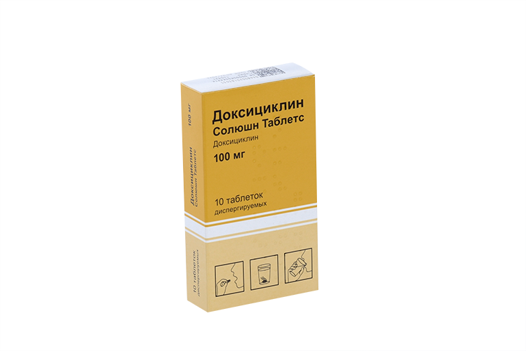 Доксициклин Солюшн Таблетс 100 мг, 10 шт, таблетки диспергируемые