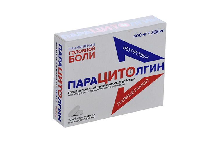 Парацитолгин 400 мг+325 мг, 10 шт, таблетки покрытые пленочной оболочкой
