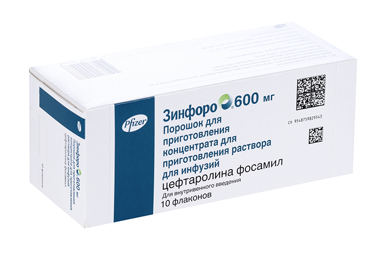 Зинфоро 600 мг, 10 шт, порошок для приготовления концентрата для приготовления раствора для инфузий