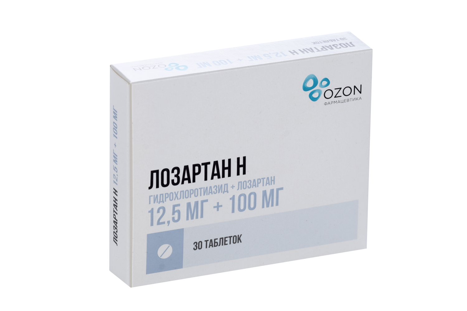 Лозартан Н 12.5 мг+100 мг, 30 шт, таблетки покрытые пленочной оболочкой