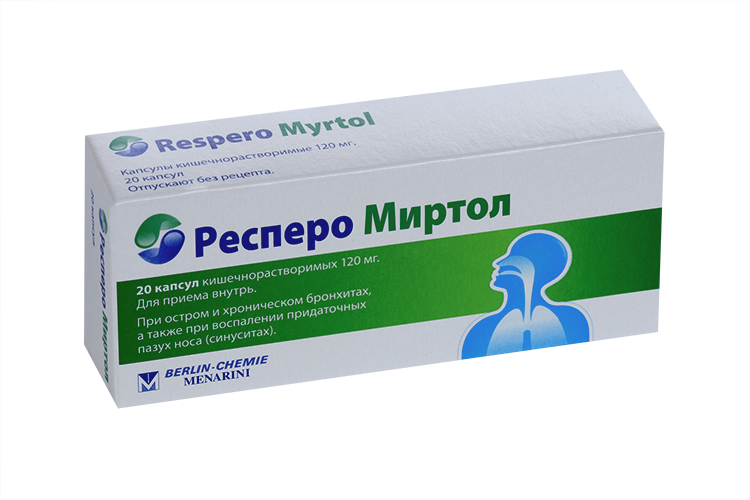 Респеро Миртол 120 мг, 20 шт, капсулы кишечнорастворимые