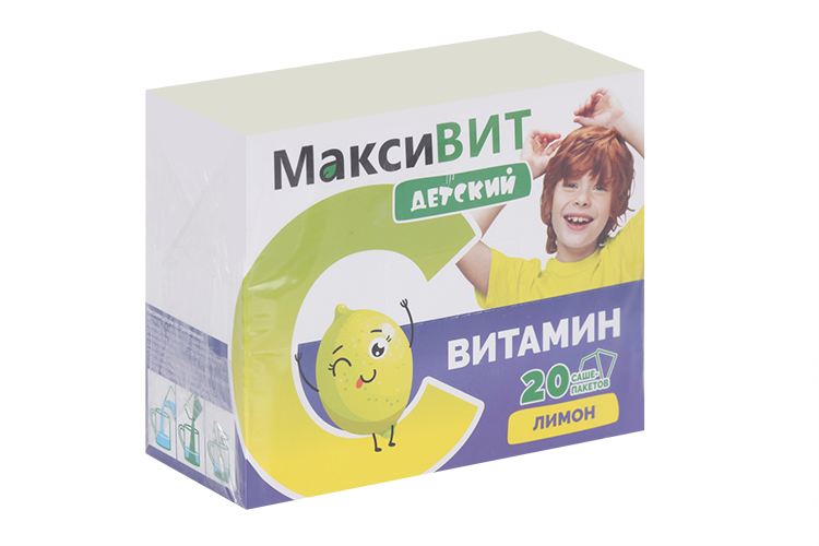 Аскорбиновая кислота Витамин С Максивит детский лимон, 8 г, 20 шт, порошок