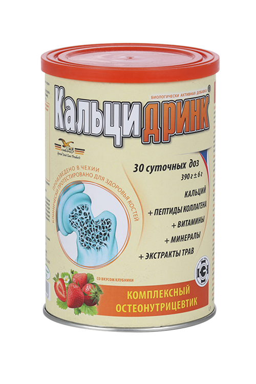 Кальцидринк Клубника, 390 г, порошок для приготовления раствора для приема внутрь