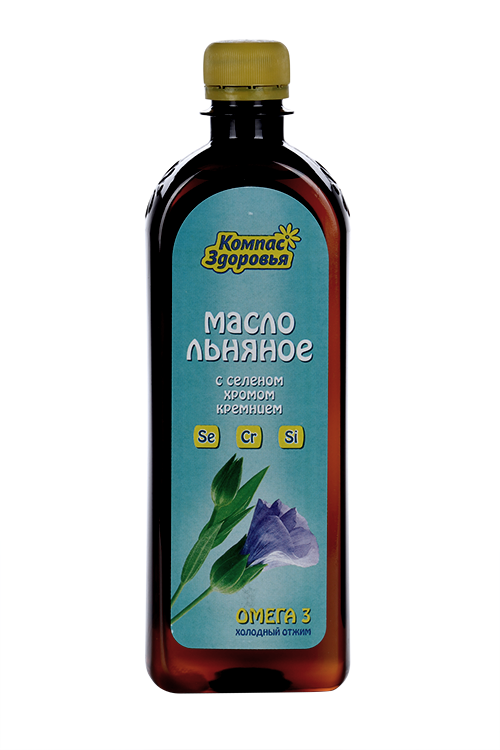 Масло льняное Компас здоровья Селен Хром Кремний холодный отжим, 500 мл
