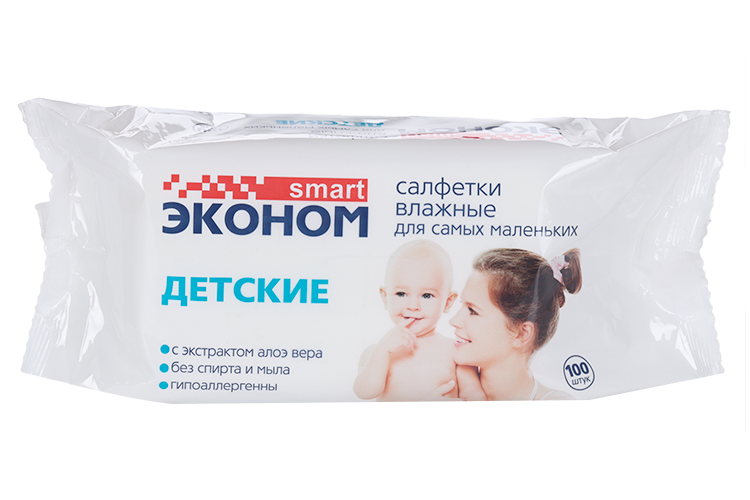Салфетки влаж Эконом Смарт дет с экстр алоэ вера, 100 шт