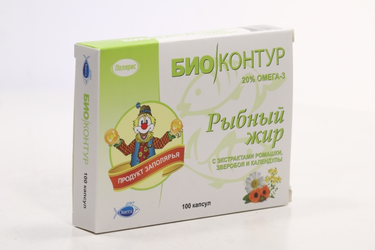 Рыбий жир  с экстрактом Ромашки/Зверобоя/Календулы, 330 мг, 100 шт, капсулы