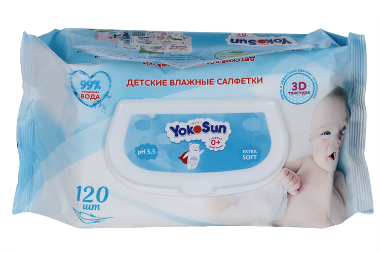 Салфетки ЙокоСан влаж детск с клапаном, 120 шт
