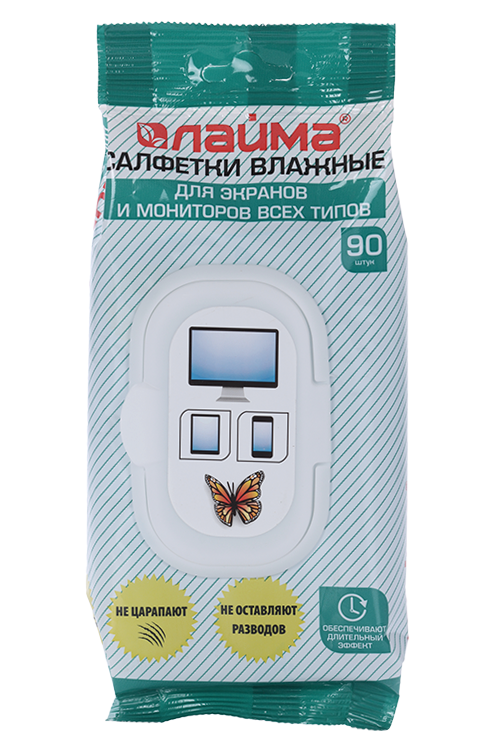Салфетки влажные Лайма для экранов всех типов и оптики клапан 90 шт