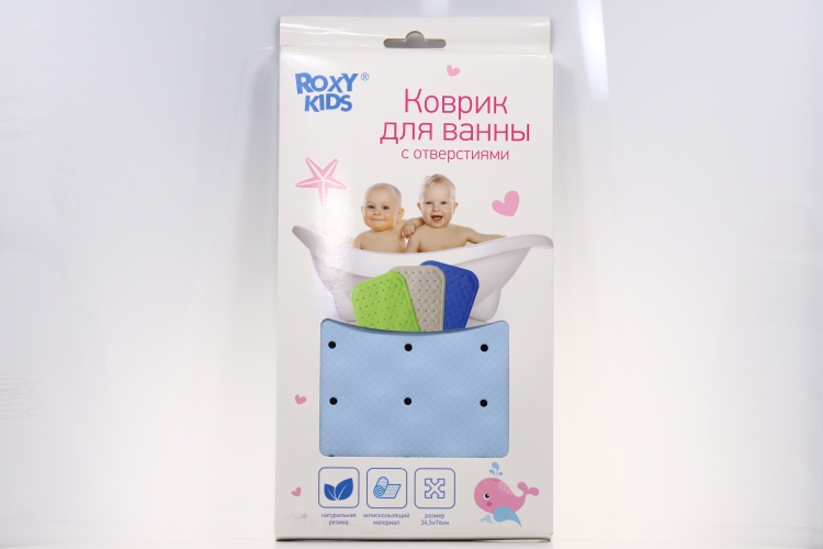 Коврик Рокси-Кидс д/ванны резиновый антискольз с отверстиями 34.5х76 см, (BM-34576-B)