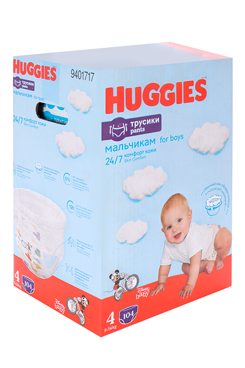 Трусики-подгузники HUGGIES для мальчиков 4 9-14кг Disney Box 104 шт