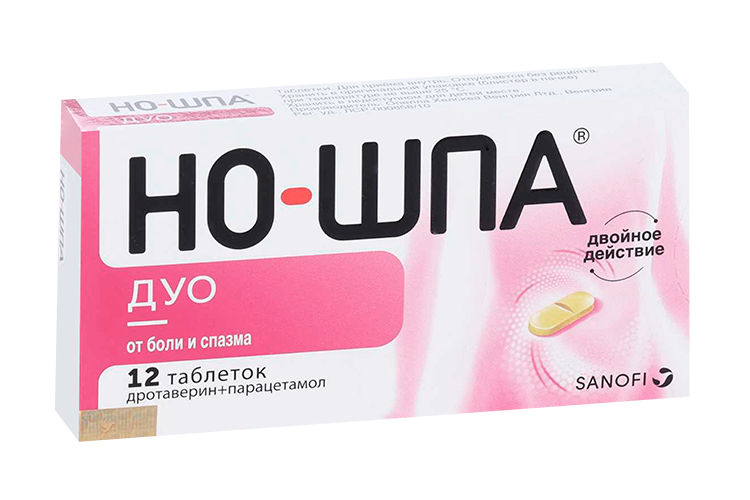 Но-шпа Дуо 40 мг+500 мг, 12 шт, таблетки